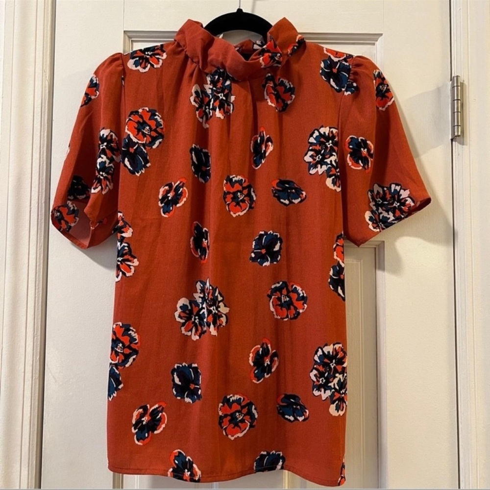 Halogen Mock-Neck Floral Blouse